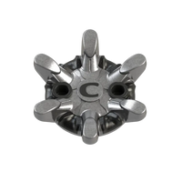 Bottom side view of replaceable golf spike on a white background