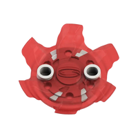 Front side angle of red Pivix Golf Spikes