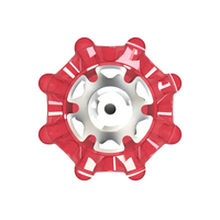 Top view of red Pulsar golf spike on a white background