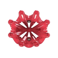 Bottom side view of red Pulsar golf spike on a white background