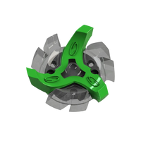 Bottom side view of green and gray Tour Flex Pro golf spike traction device on a white background
