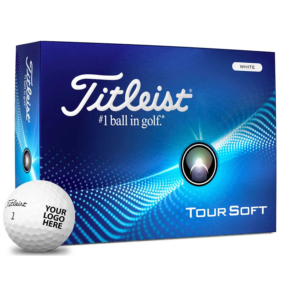 Titleist Tour Soft golf ball packaging with a blue box and white golf ball on a white background