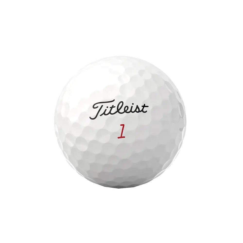 White Titleist Pro V1X golf ball with black 'Titleist' and red '1' printed on it on a white background