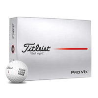 Box of Titleist Pro V1X golf balls with one imprinted golf ball on a white background