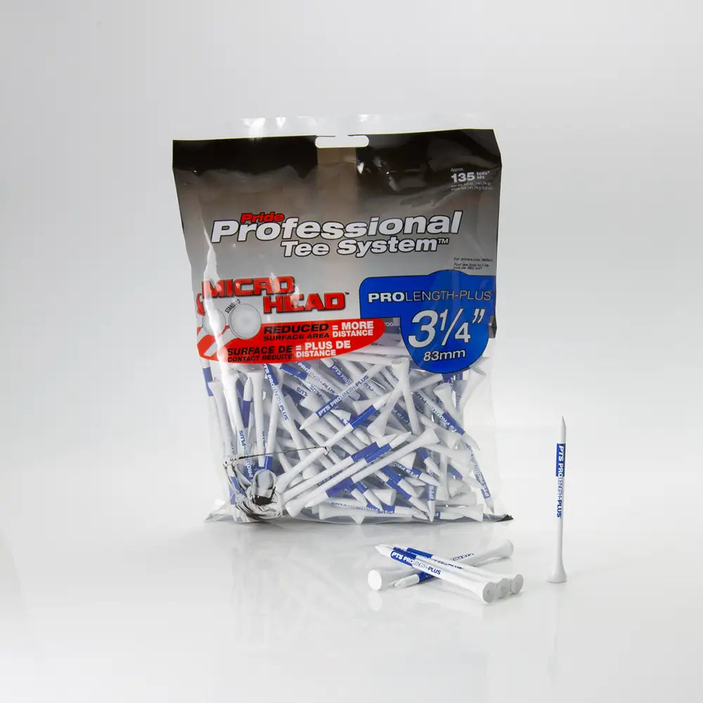 Bag of golf tees with a white background