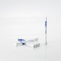White and blue golf tees on a white background