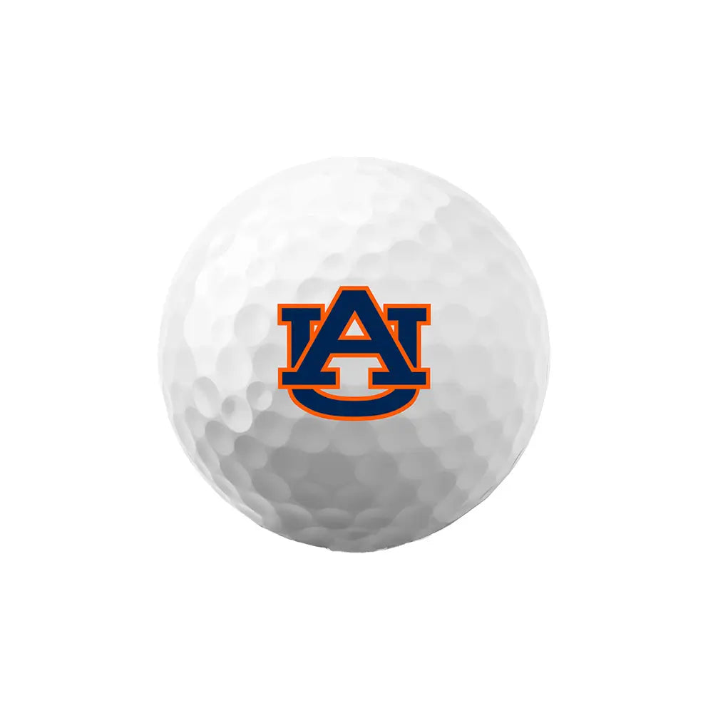 White Bridgestone e6 golf ball with an Auburn logo on a white background