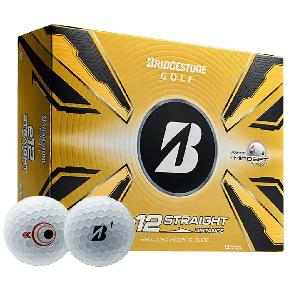 Bridgestone e12 Straight golf balls packaging with two balls in front