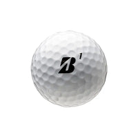 White Bridgestone golf ball with a black 'B' logo on a white background