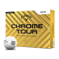 Callaway Chrome Tour golf ball box with a white golf ball in front