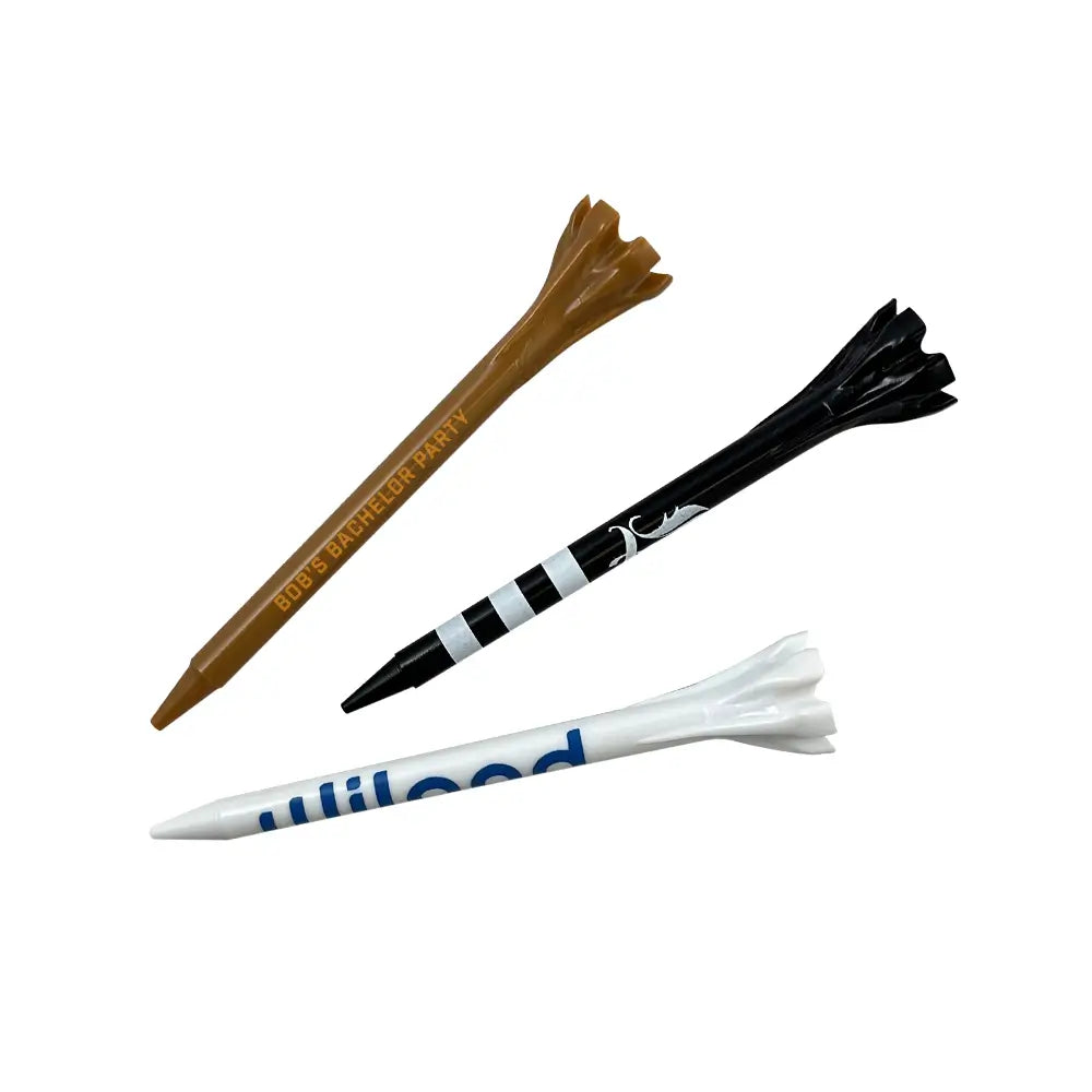 Three 2 3/4" Zarma® FLYtee® Personalized / Custom Golf Tees fanned out.