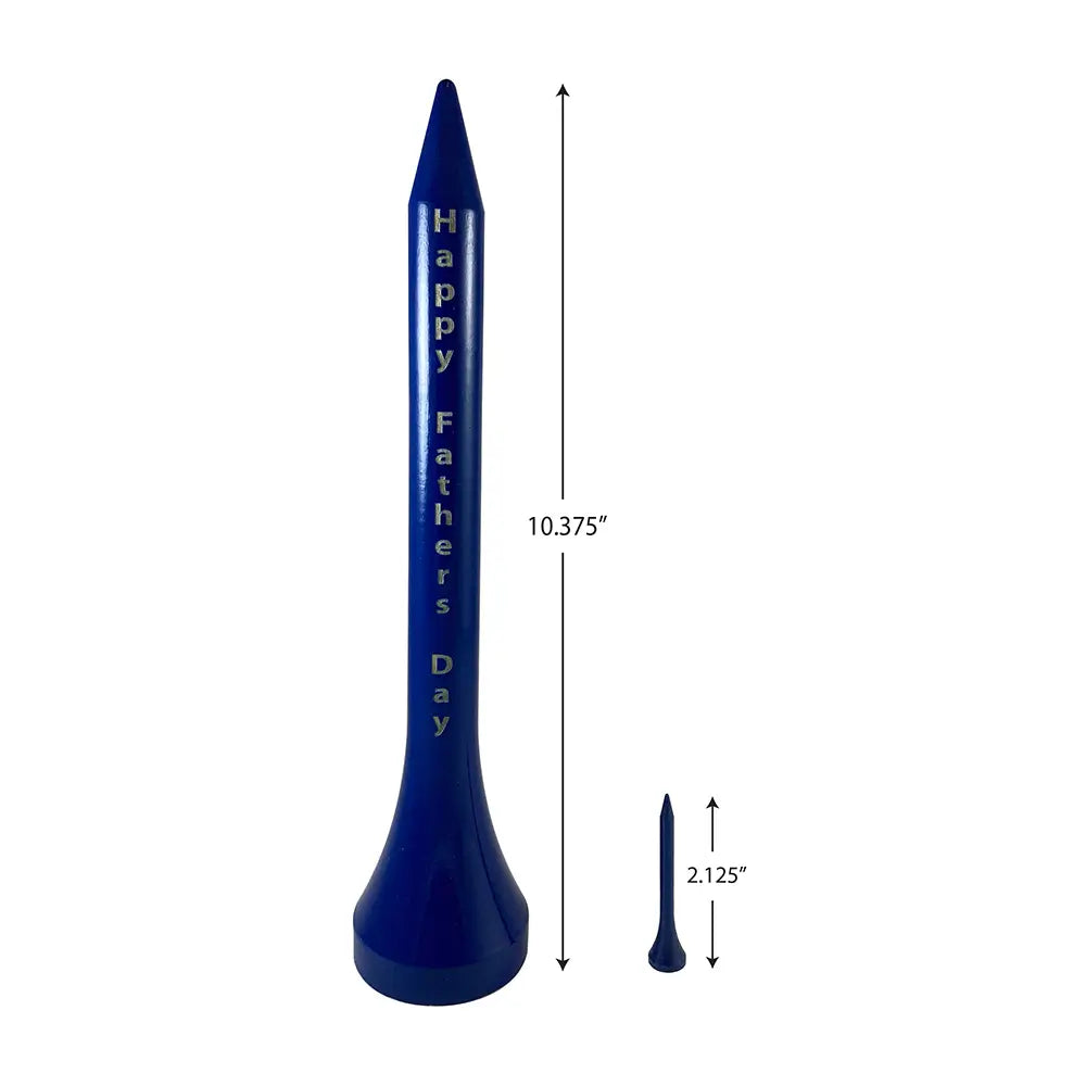 Dimensions of the blue Personalized Jumbo Wooden Golf Tee Trophy.