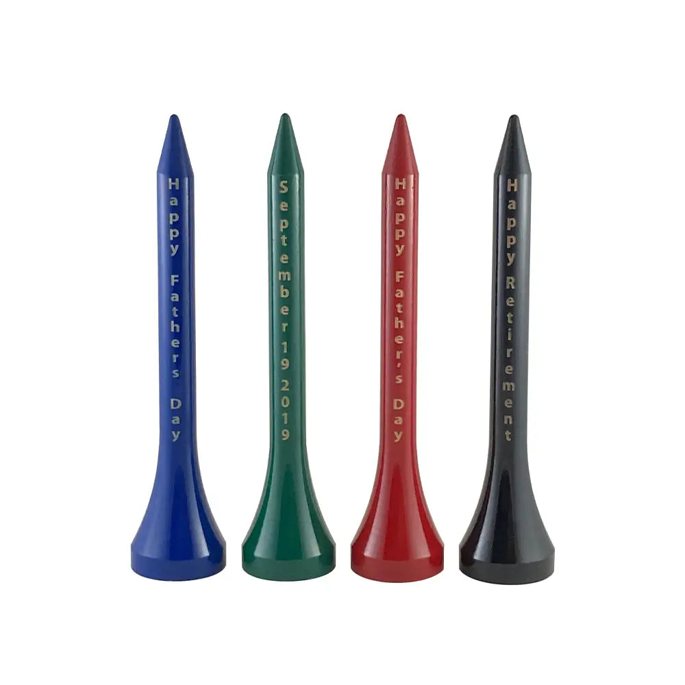 All four colors of the Personalized Jumbo Wooden Golf Tee Trophy.