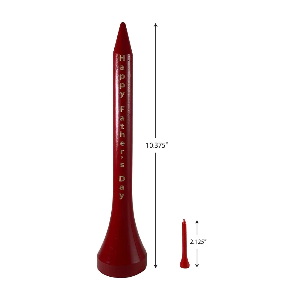 Dimensions of the red Personalized Jumbo Wooden Golf Tee Trophy.