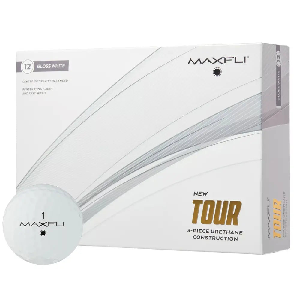 Maxfli golf ball packaging with a golf ball on a white background