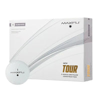 Maxfli golf ball packaging with a golf ball on a white background