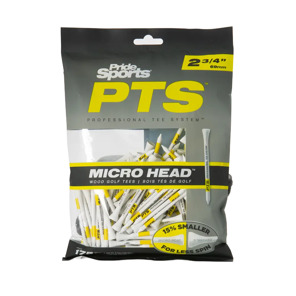 Bag of golf tees with visible branding on a white background