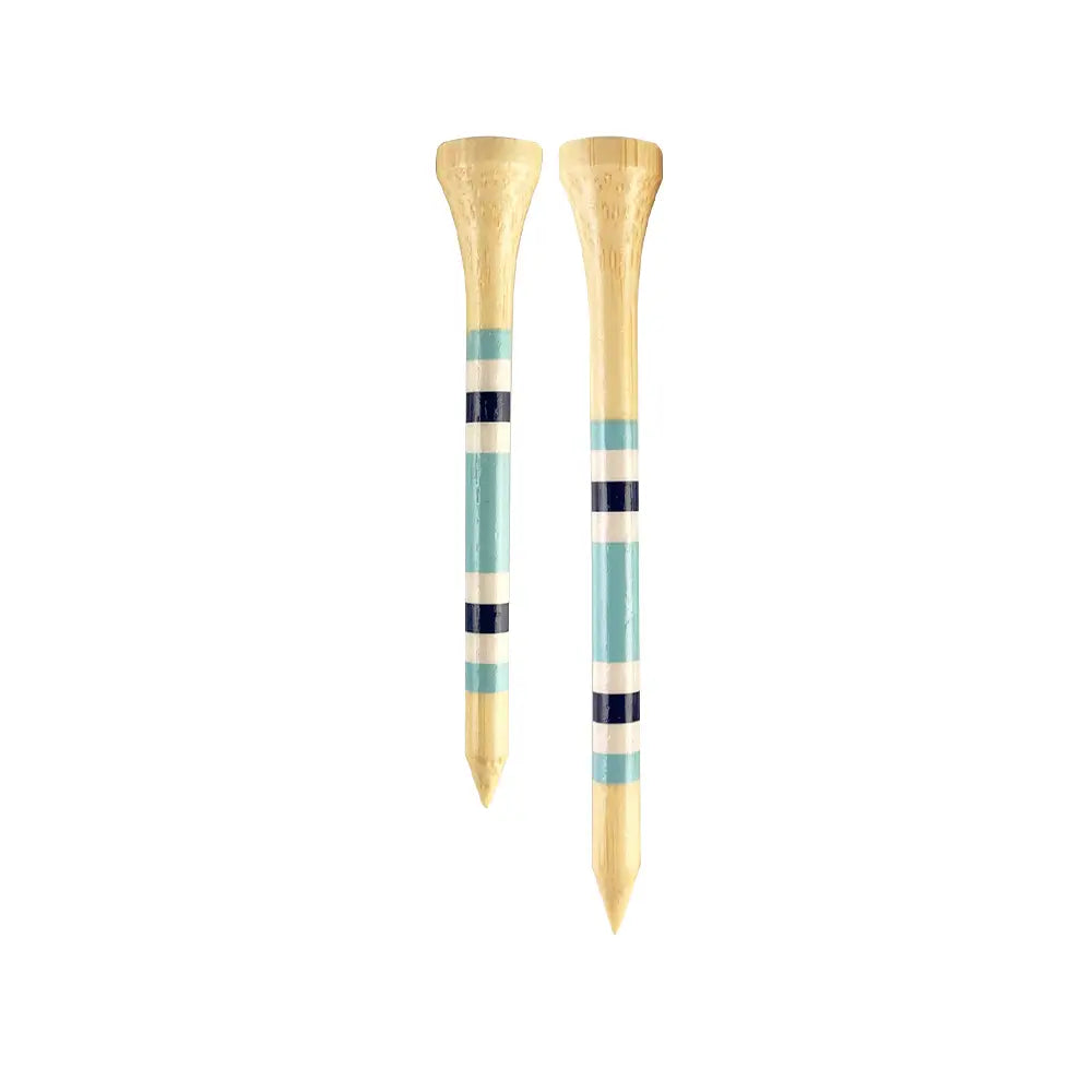 Two different sizes of the blue striped Nova Bamboo Golf Tees™