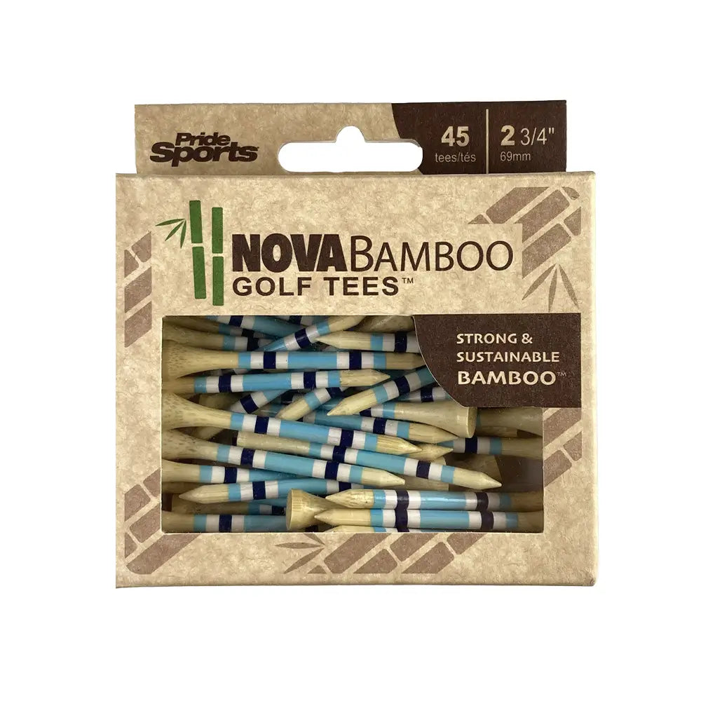 2-3/4" Nova Bamboo Golf Tees™ - Blue / White / Navy packaging.