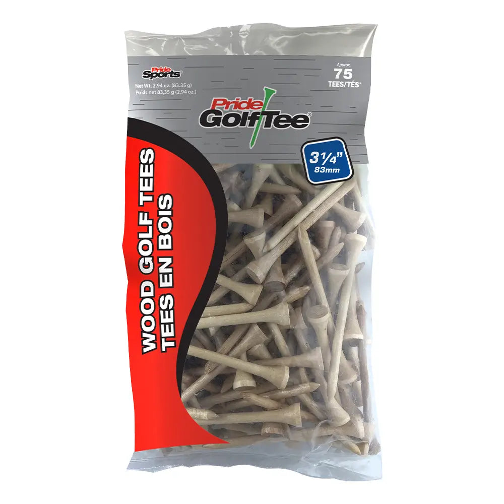 75 count pack of natural 3 1/4" Pride Golf Tee® Packs.