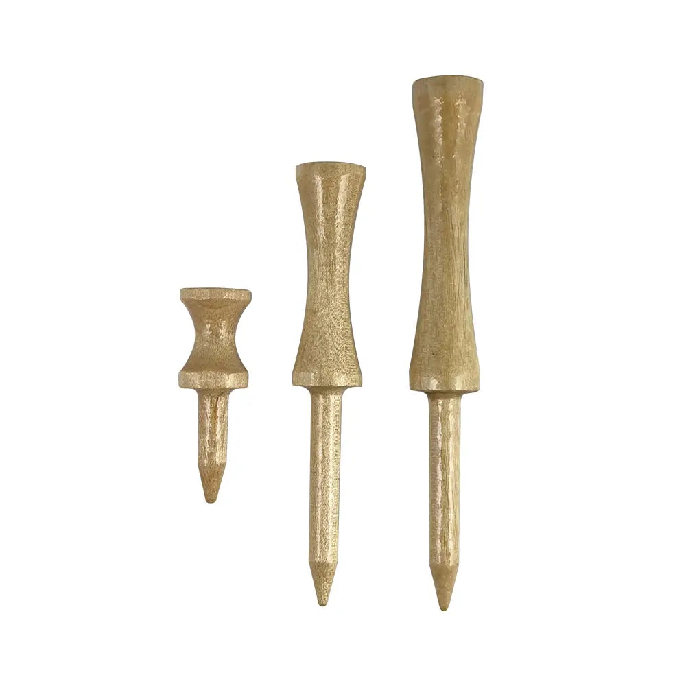 Three different sizes of the natural 2 3/4" Pride Golf Tee Step Tees.