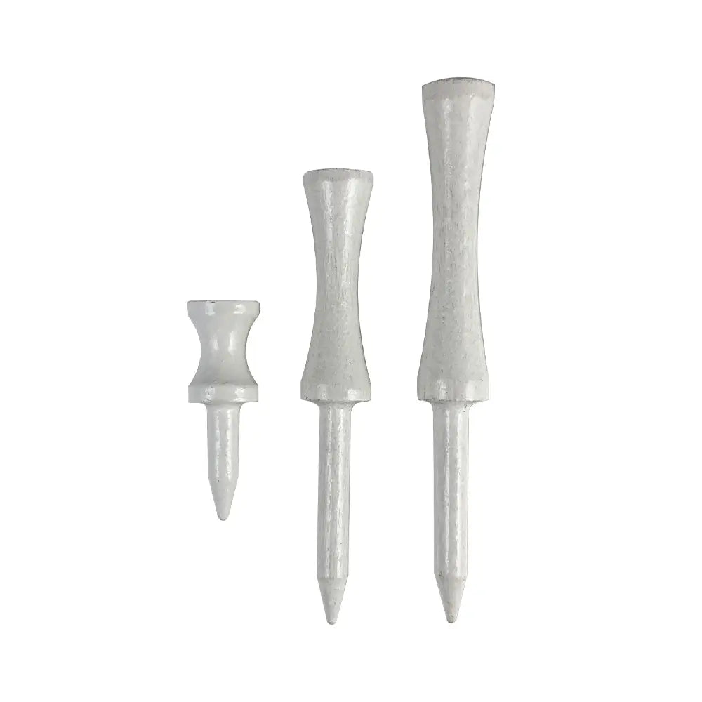 Three different sizes of the white 3 1/4" Pride Golf Tee Step Tees.