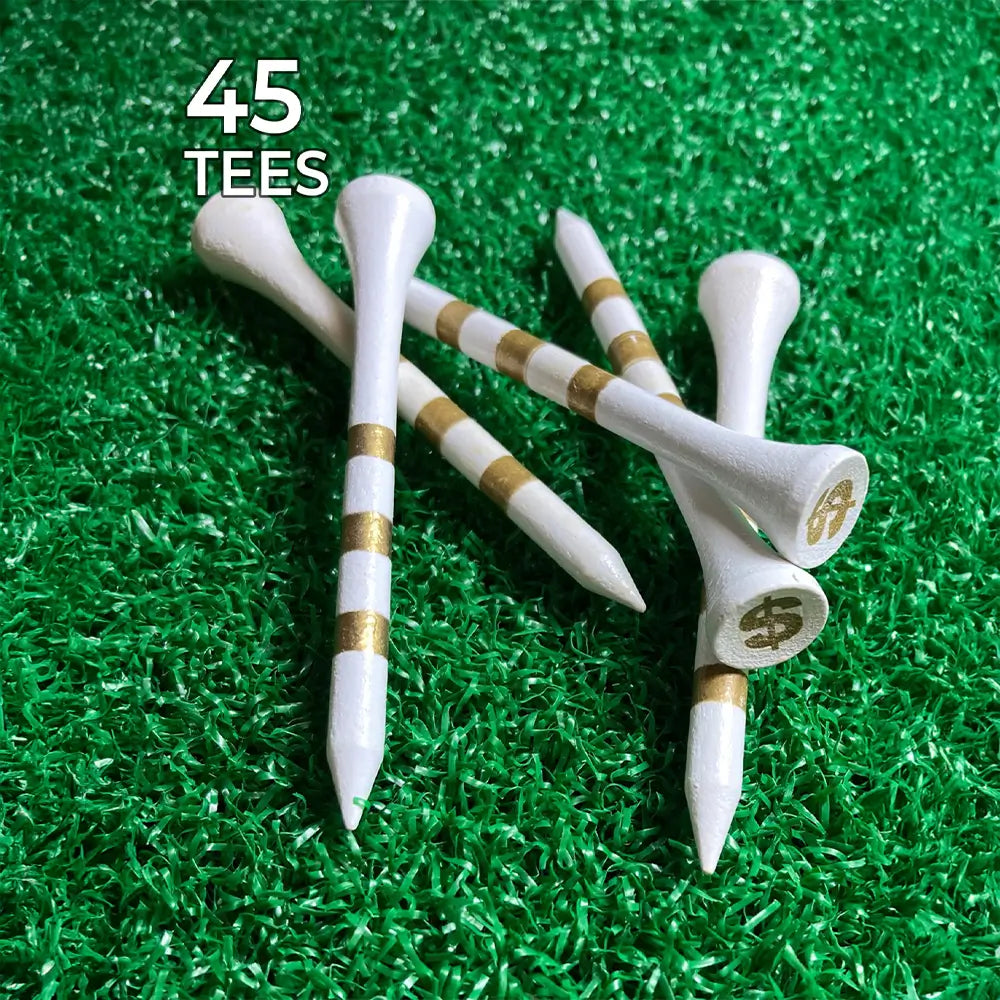 Five dollar sign print PrideSports Special Edition Wood Golf Tees.