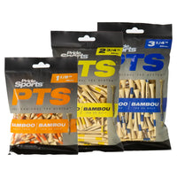 Three of the PTS bamboo tee packaging.