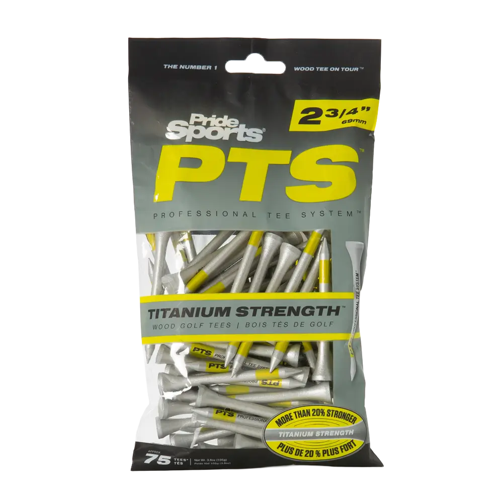 Pack of Pride Sports PTS titanium strength golf tees.