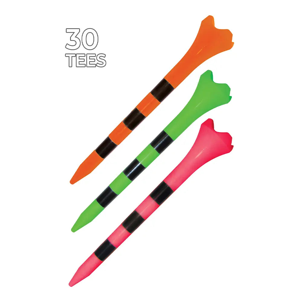 Three Pride Performance® Plastic Tees - Striped 30ct Packs showing they come in 30 tee packs.