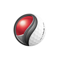 Taylormade golf ball cut away with red and black details on a white background