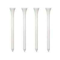 Four white golf tees on a white background