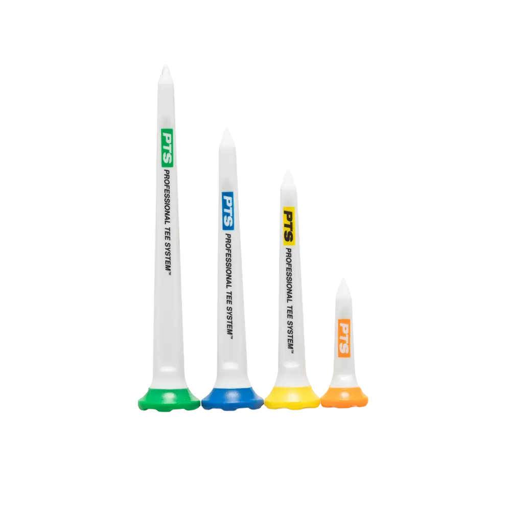 Four different sizes of the PTS tees stacked by one another.