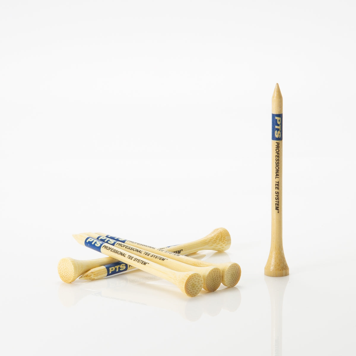 Six Professional Tee System™ (PTS)- 3 1/4" Bamboo Tees laying on one another.