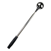 Metal golf ball retriever with black handle and head on a white background