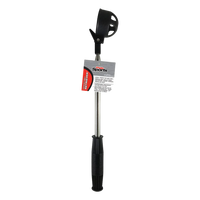 Retractable golf ball retriever with black handle and silver shaft on a white background