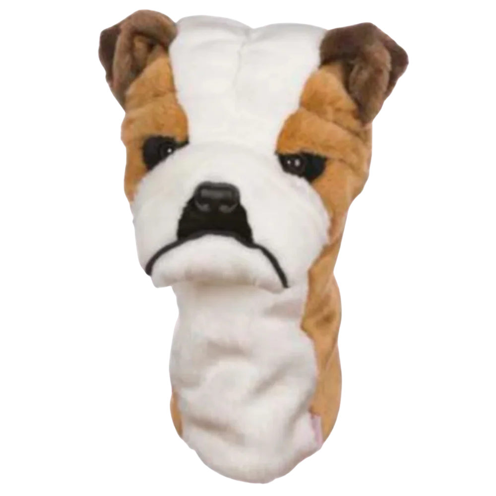 Golf club headcover shaped like a plush Bulldog.