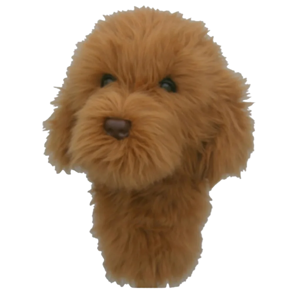 Golf club headcover shaped like a plush Doodle dog.