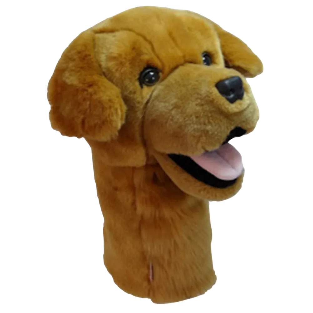 Golf club headcover shaped like a plush Golden Retriever dog.