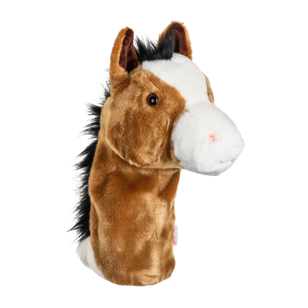 A horse-shaped golf club head cover.