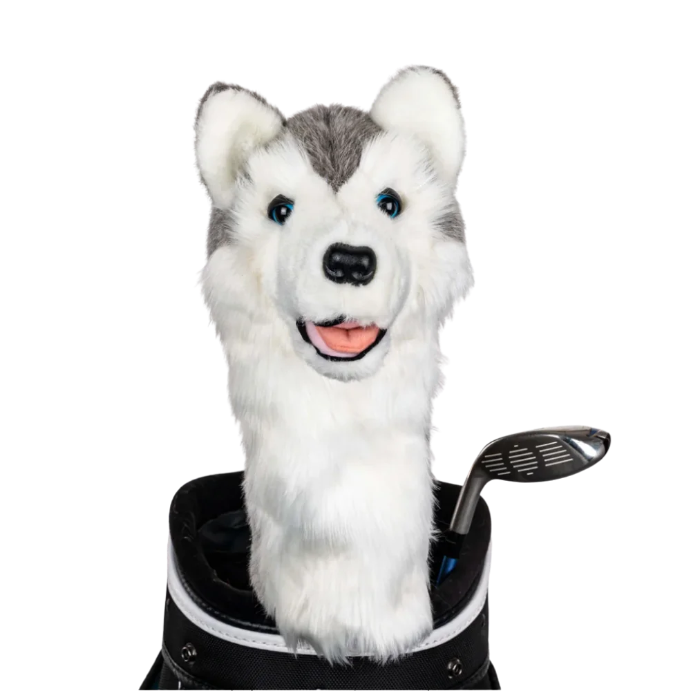 Golf club headcover shaped like a plush Husky dog.