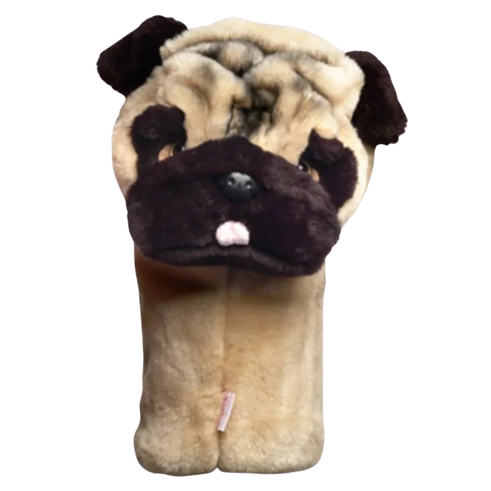 Golf club headcover shaped like a plush Pug dog.