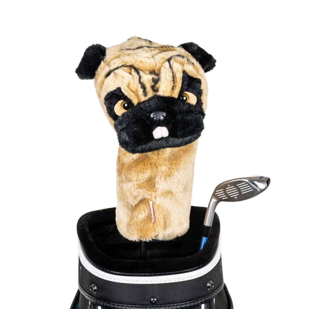 Golf club headcover shaped like a plush Pug dog.
