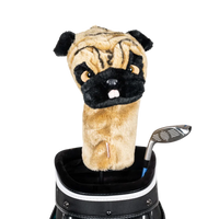 Golf club headcover shaped like a plush Pug dog.