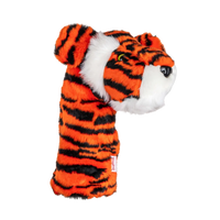A tiger-shaped golf club head cover.