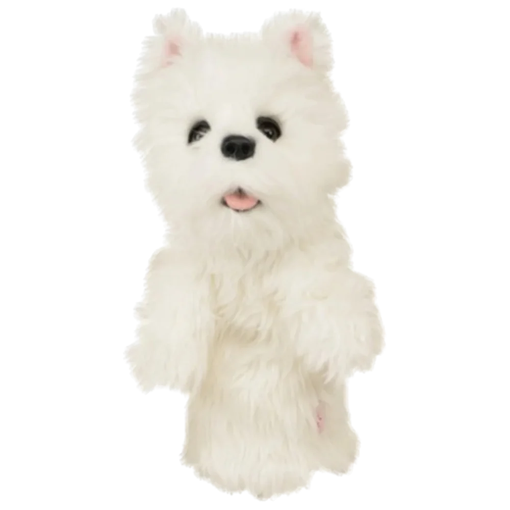Golf club headcover shaped like a plush Westie dog.