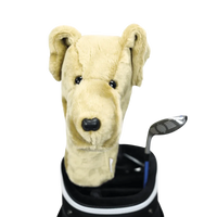 Golf club headcover shaped like a plush Yellow Lab dog.