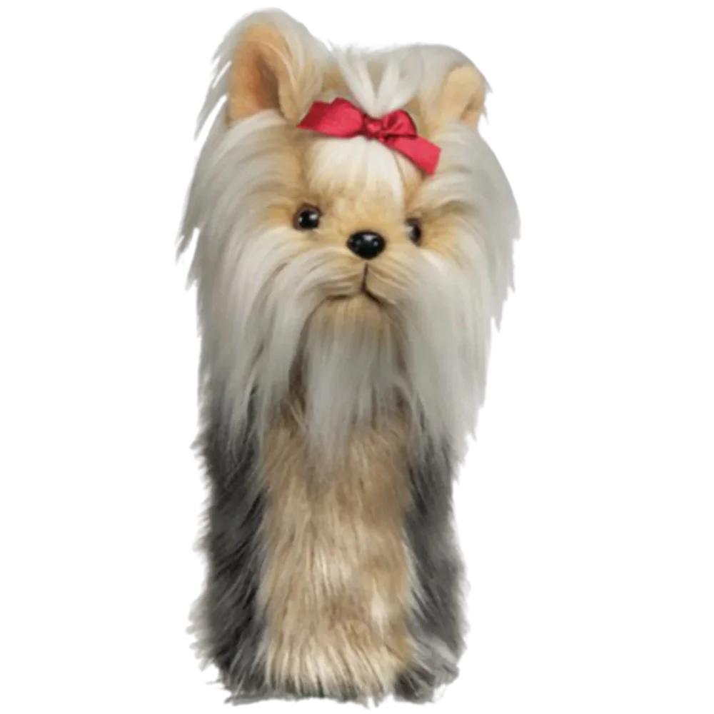 Golf club headcover shaped like a plush Yorkshire Terrier dog.