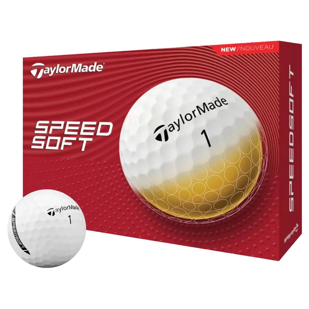 TaylorMade Speed Soft golf ball with packaging on a white background