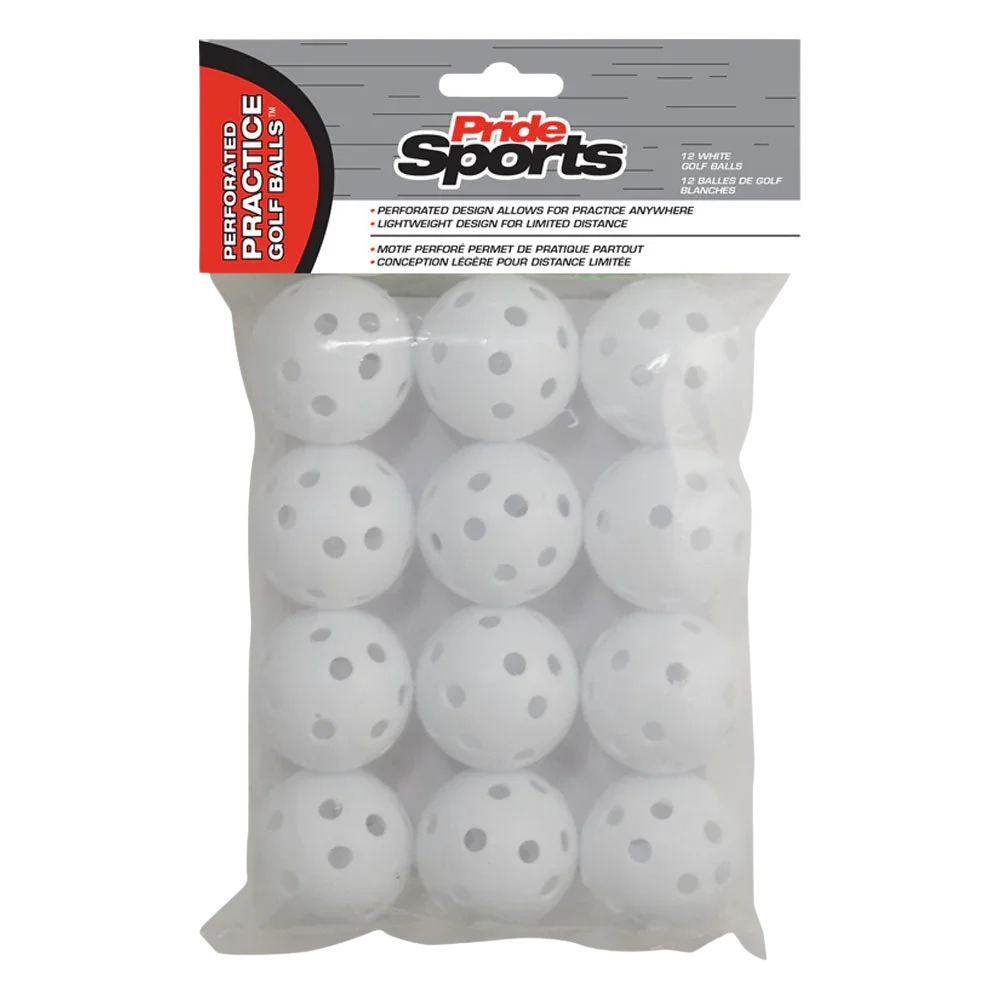 White Perforated Practice Golf Balls – 12 Pack – Golftees.com